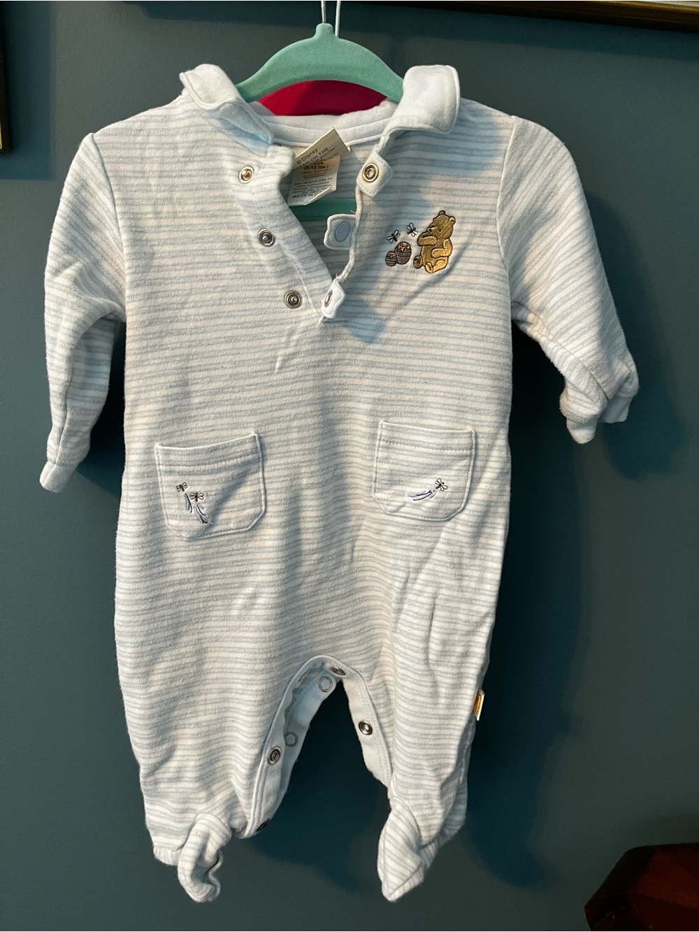 Disney Light Blue & White Striped Winnie the Pooh Footie